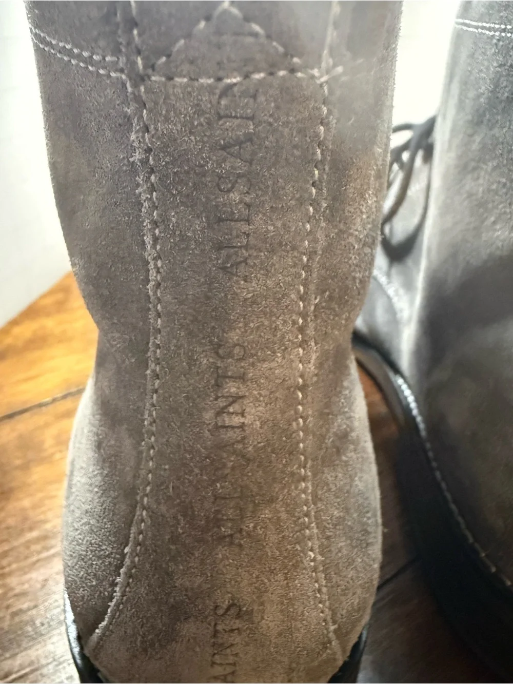 AllSaints Harland Suede Boots Men's Size 13 Grey Cap Toe Lace Up Ankle MO63FB